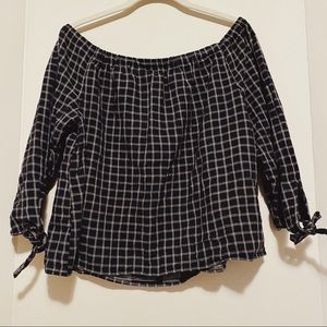 Madewell plaid off-the-shoulder top